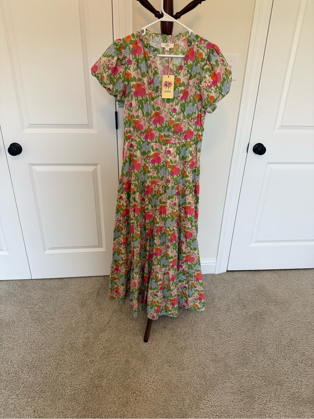 Floral Tiered Maxi Dress in Pink, Green & Blue - Picture 2 of 5